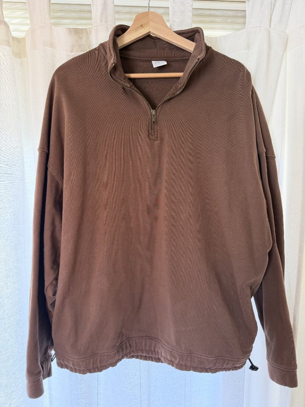 Zara Oversized Quarter Zip Drawstring Sweatshirt – Brown – Size L